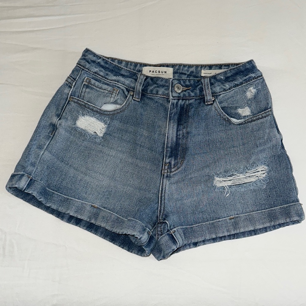 PacSun Medium Wash Ripped Mom Denim Shorts